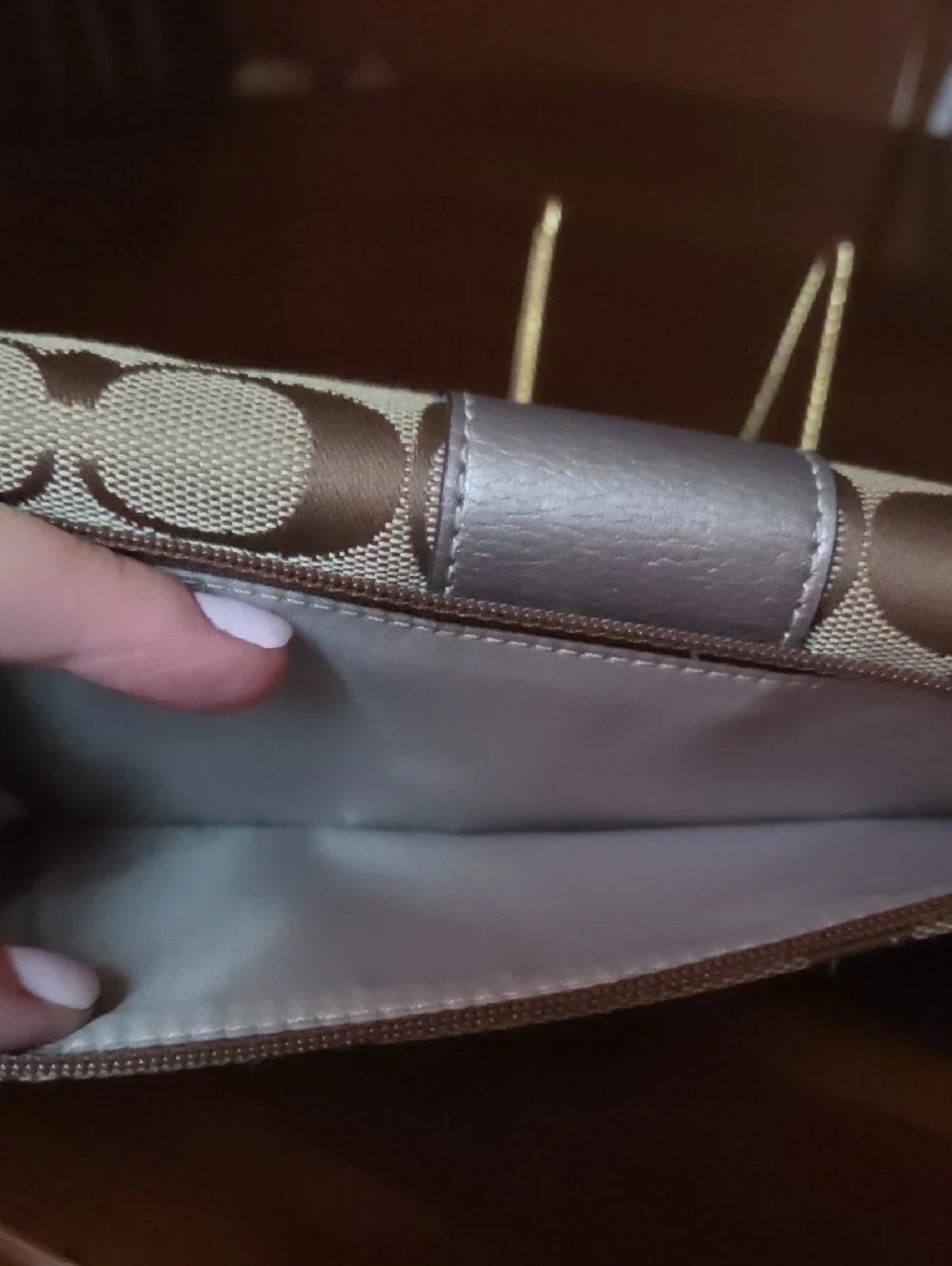 Coach Brown and Tan Signature Fold-Over Wallet